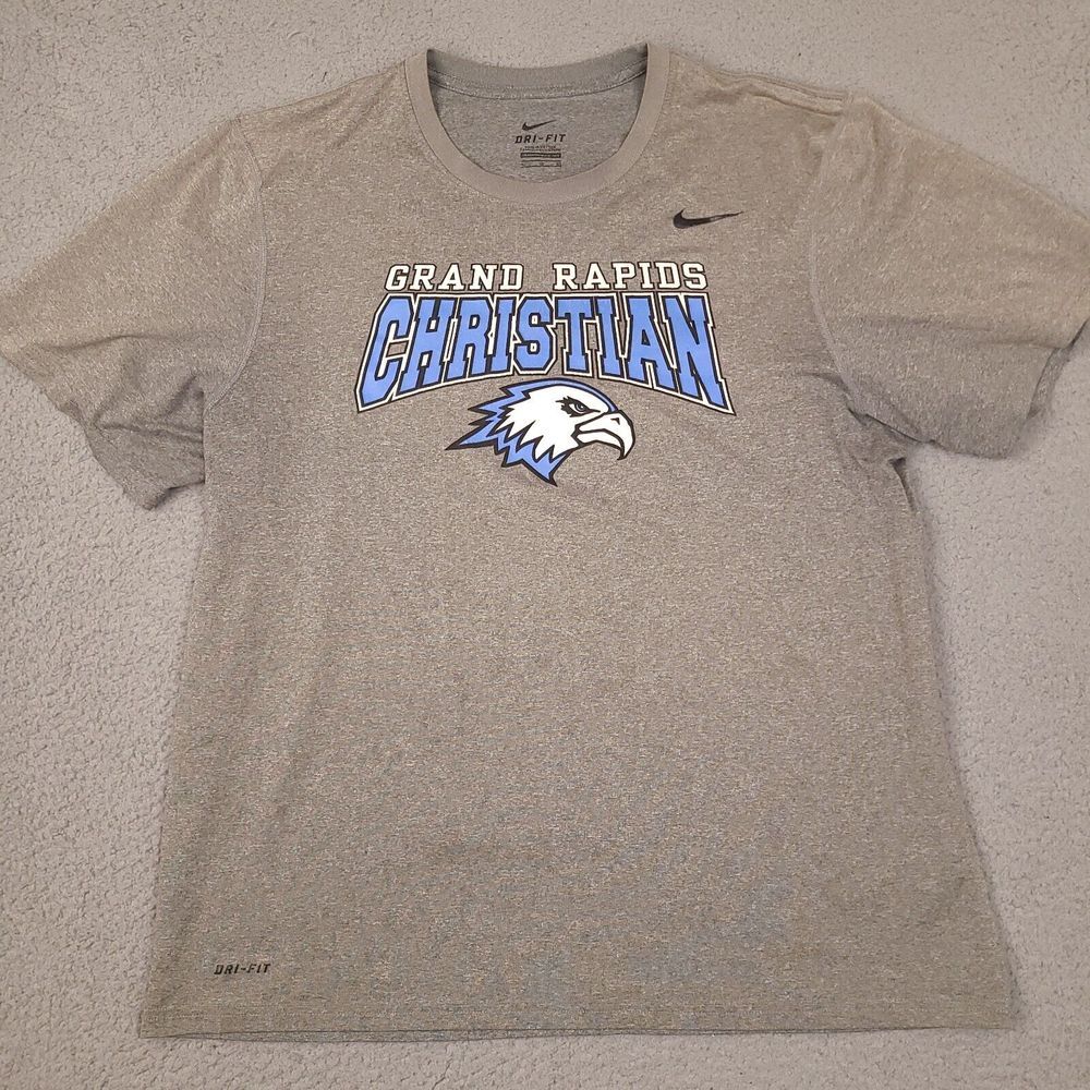 Nike Grand Rapids Christian Eagles T-Shirt Mens Teens XL Gray Dri Fit Sports